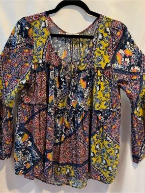 entro Boho Patchwork Tiered‎ Peplum Blouse Large